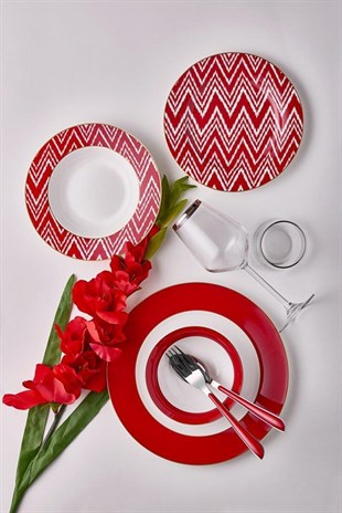 Neva Valentine 24 Parça Porselen Yemek Takımı-Kırmızı